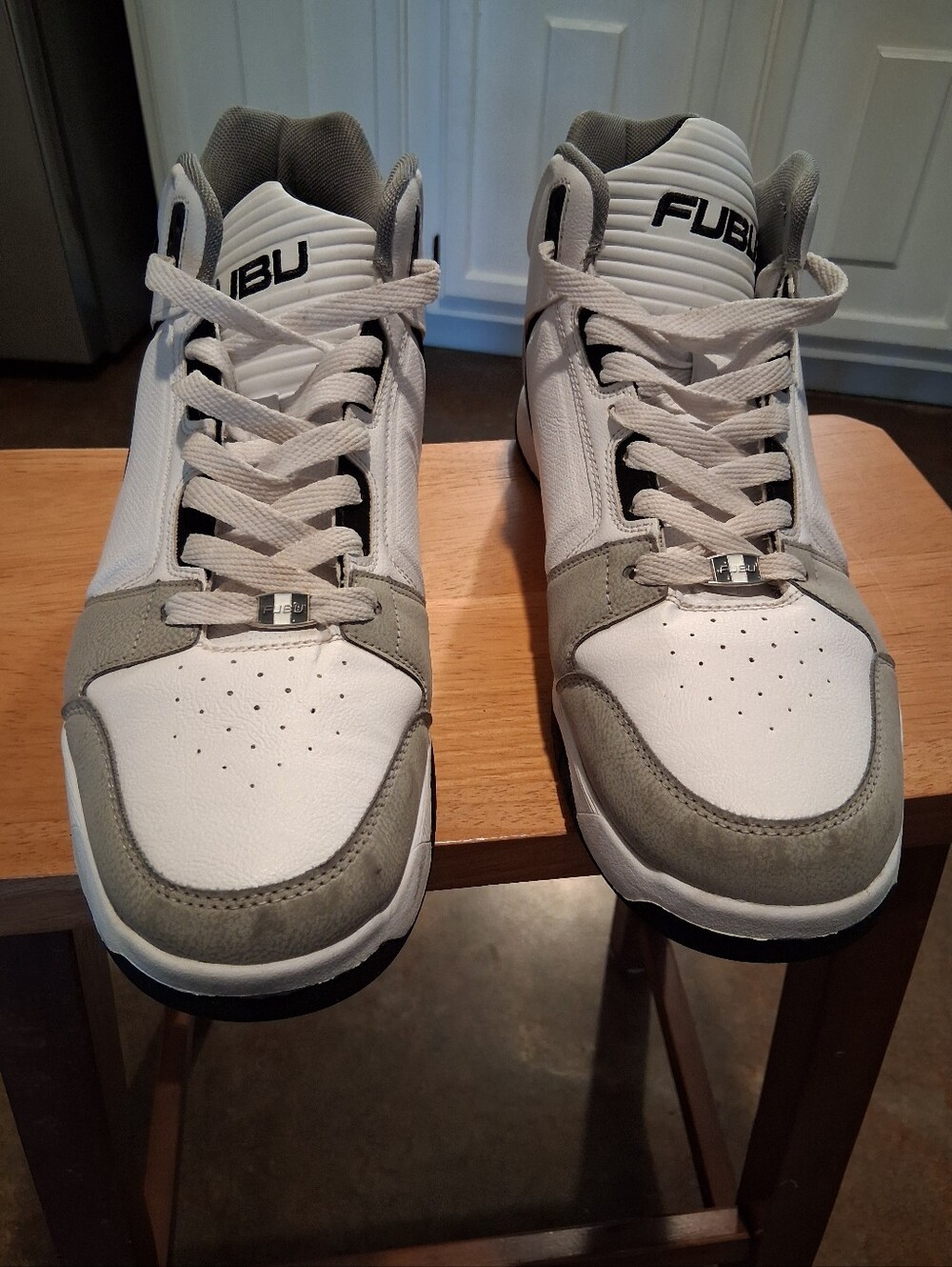FUBU Men’s White and Gray Athletic High-Top Sneakers